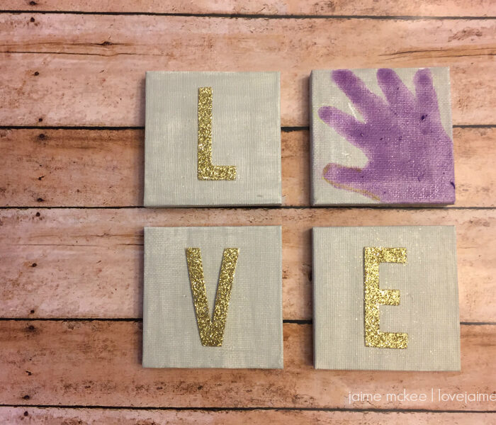 DIY Mini LOVE handprint canvas – perfect for baby’s room