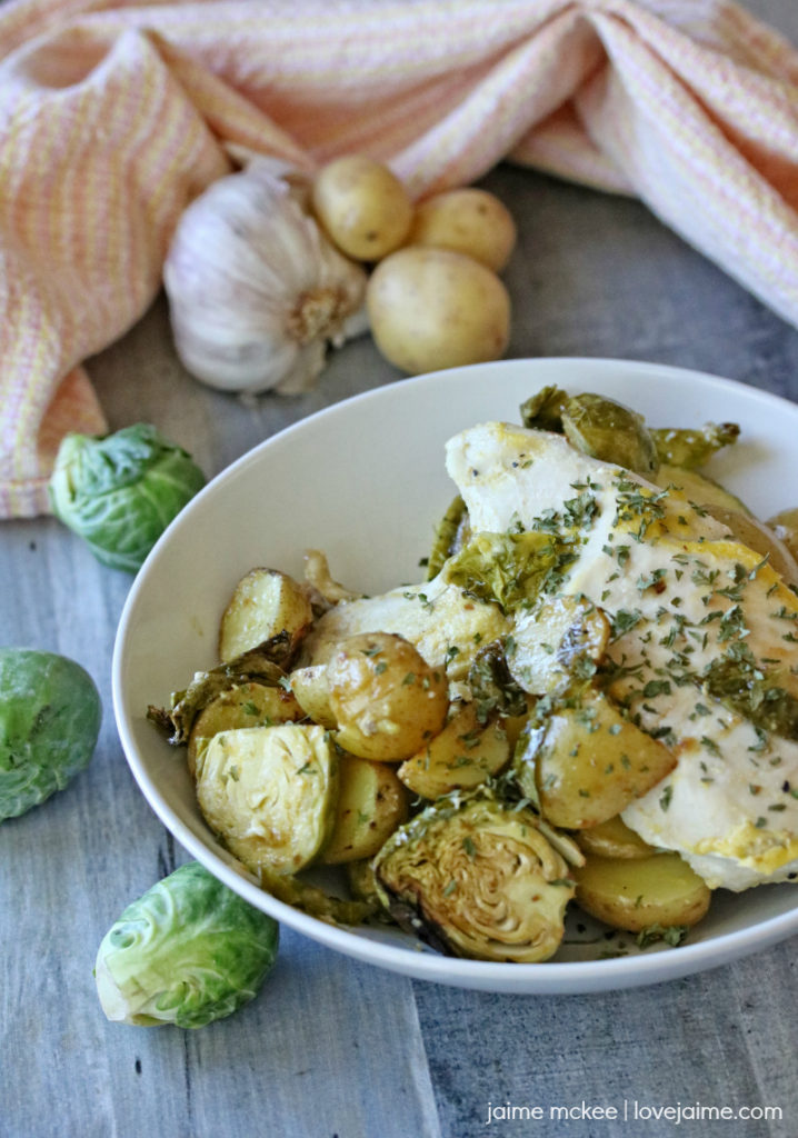 This one pan healthy orange garlic chicken with Brussels sprouts will save you time in cooking and cleanup (while still providing a great meal for your family.)