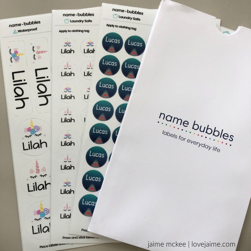 Summer camp must-haves include...Name Bubbles! Labels for all of your items that you don't want mixed up.
