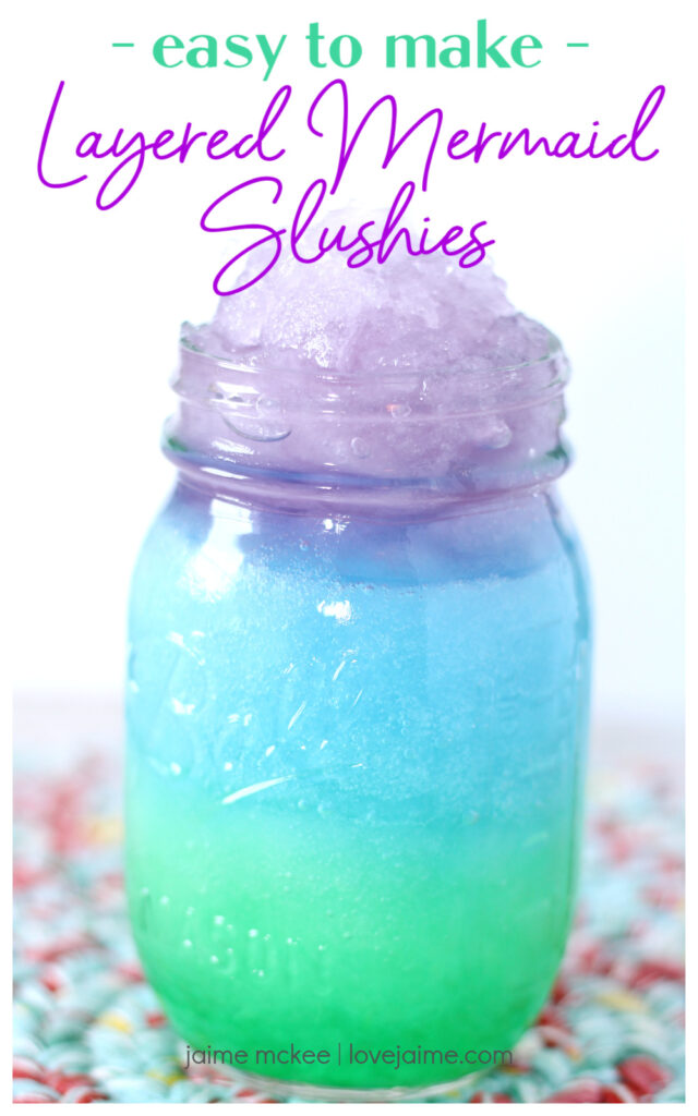 This easy to make layered mermaid slushie is the perfect addition to your summer afternoon. This recipe uses mostly Gatorade. (You can add a few drops of coloring for a more vibrant color.) 
