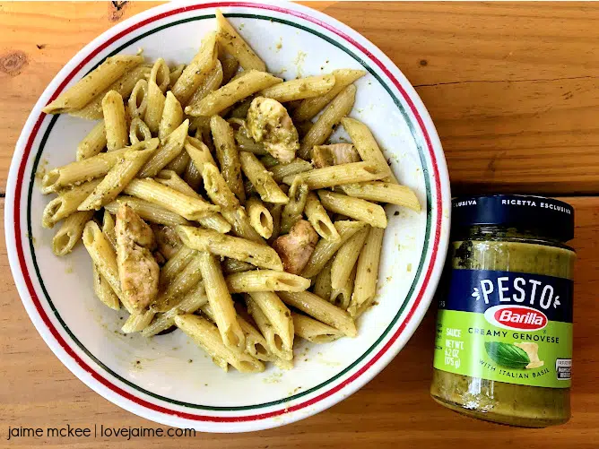 Penne Pasta with Pesto and Pre-Cooked Chicken