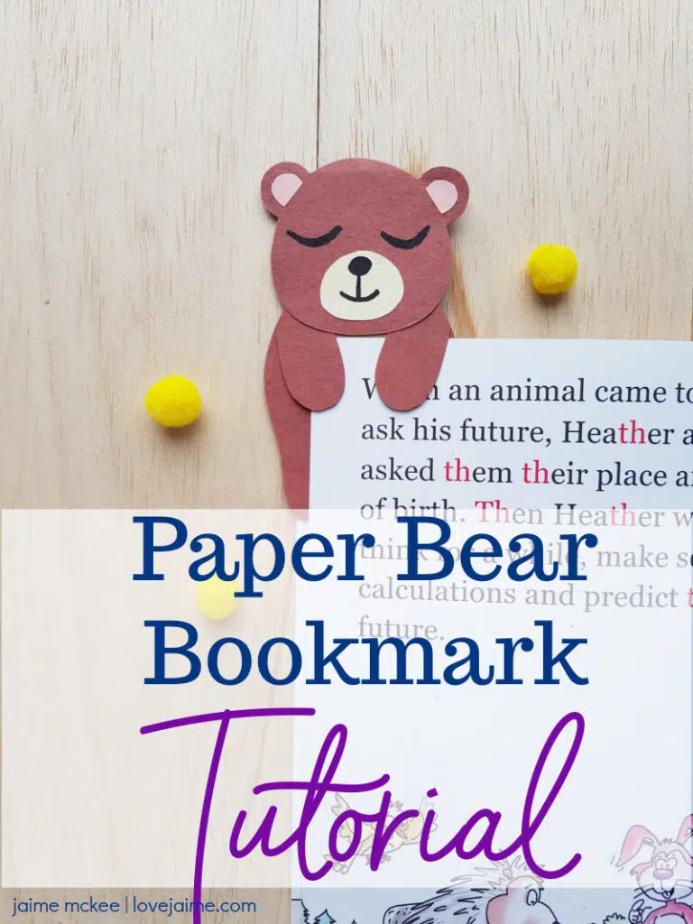 This paper bear bookmark is easy for kids of all ages to make, but fun for the adults to help pull together. The bear bookmark hugs the pages, or you can glue the legs in place so it doesn't hug the page and rests in between pages. Free template included!